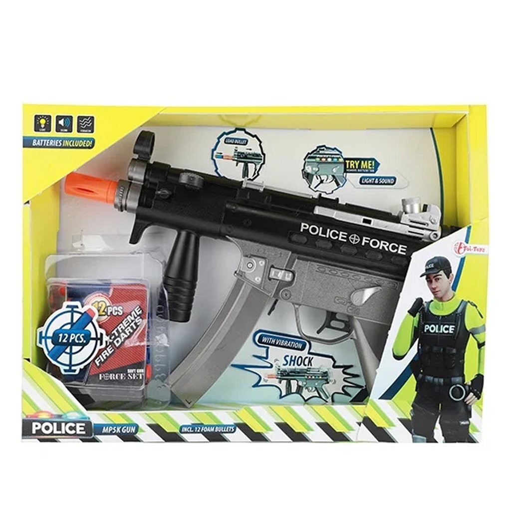 Toi-Toys Police Blaster + Light and Sound + 12 Darts