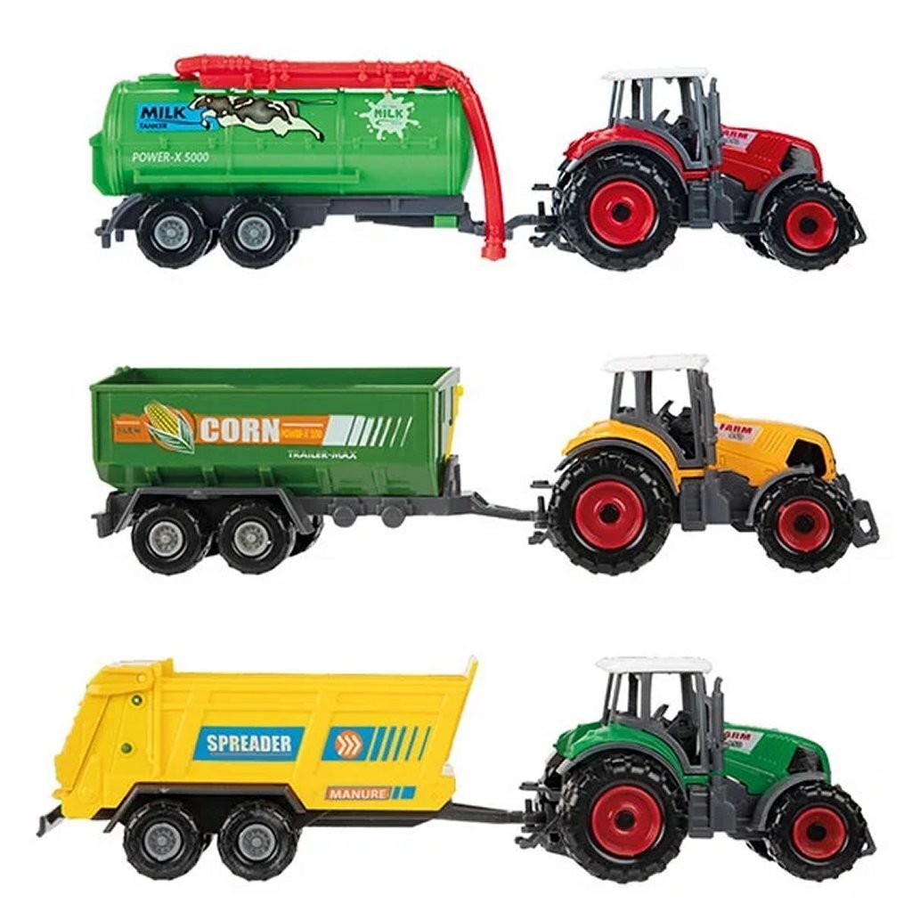 Toi-Toys Metal Tractor met Aanhanger, 6dlg.