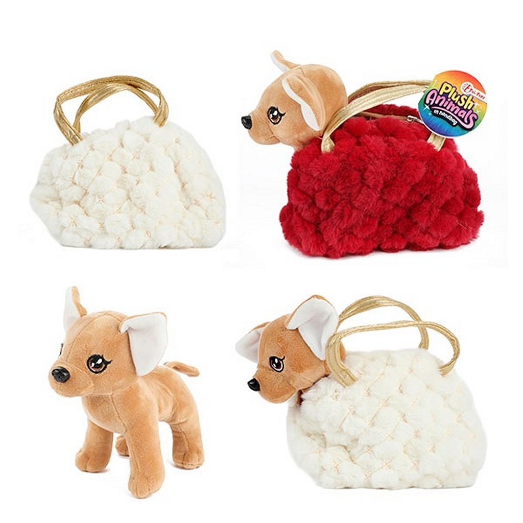 Toi-toys peluche chihuahua cane in borsetta caldante