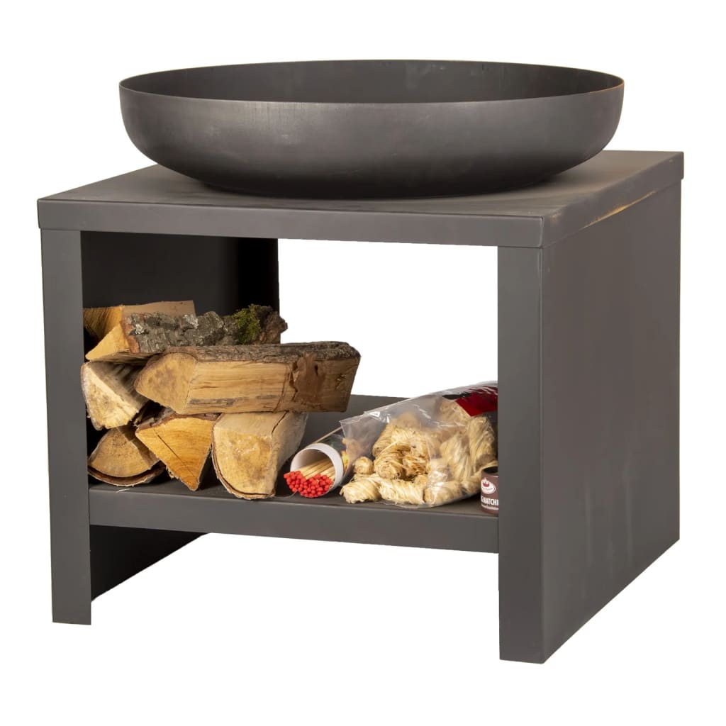 ESSCHERT Design ESSCHERT Design Fire Bowl con almacenamiento de madera de 62 cm Negro