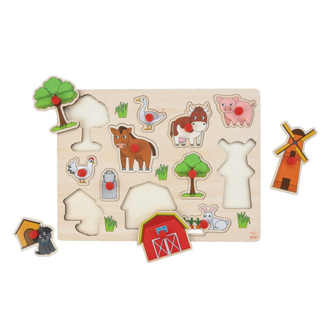 Engelhart dřevěné knoflíkové puzzle farma 30x23cm