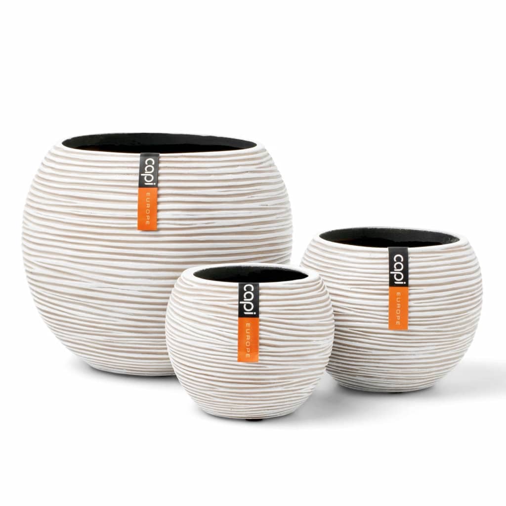 Capi Capi 3-piece flower pot set Nature Rib ivory-colored