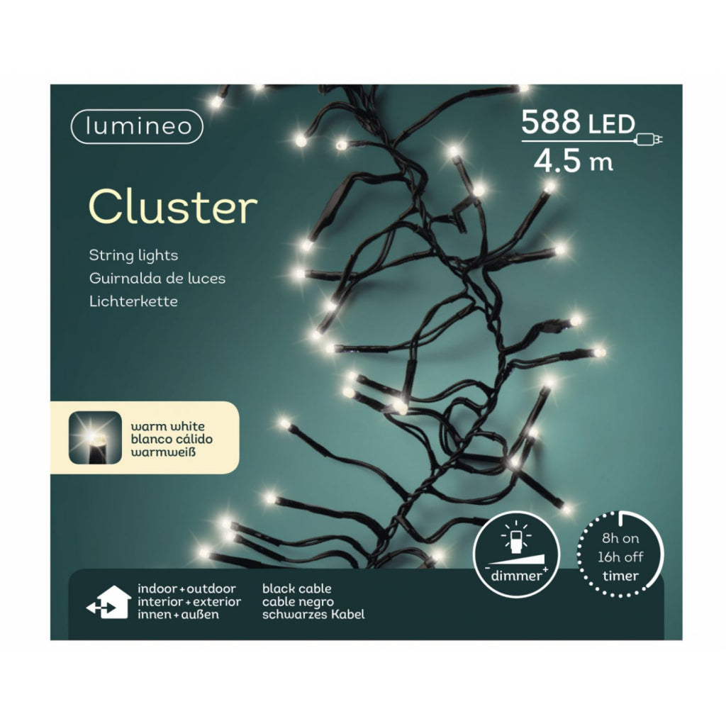 Cluster Lumineo in cavo di illuminazione a LED esterno 588 luci 450 cm Bianco caldo