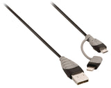 Bandridge bandridge bbm39400b10 2-in-1 data en oplaadkabel usb micro-b male + lightningadapter a male 1.00 m zwart