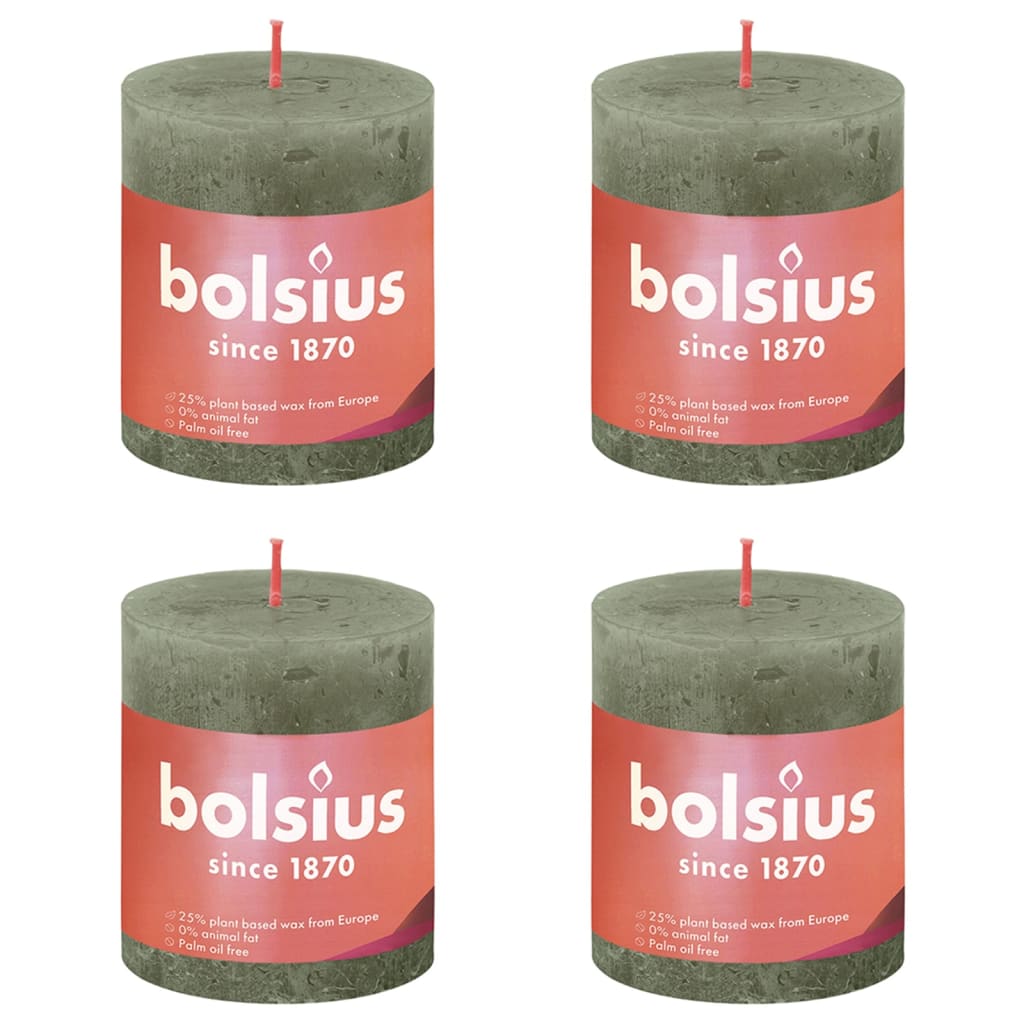 Bolsius Bolsius Stompkaarsen Shine 4 st rustiek 80x68 mm fris olijfkleurig