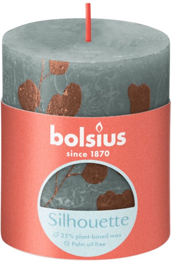 Bolsius Rustic Stamped Stub Candle 80 68 Eucalyptus Green