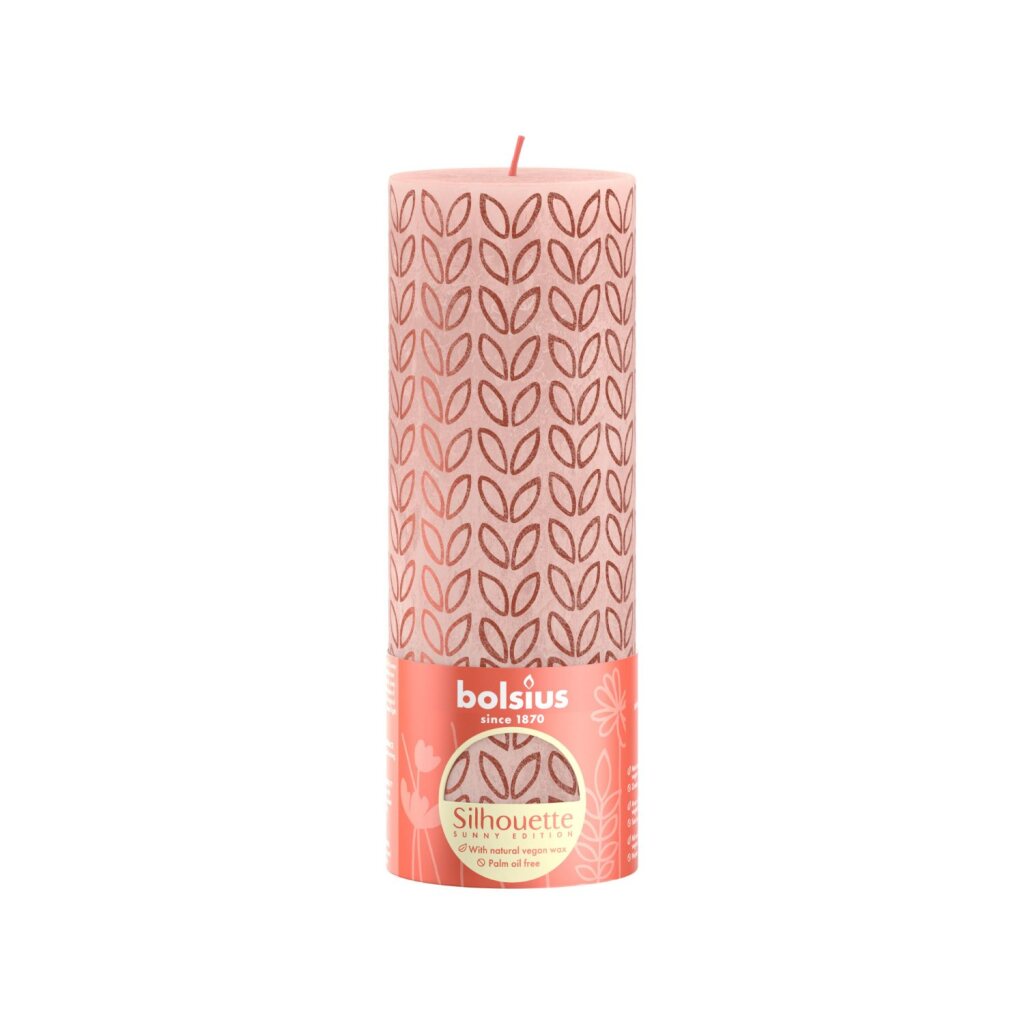 Bolsius Rustic Stub candle 19x6.8 cm Misty Pink with print