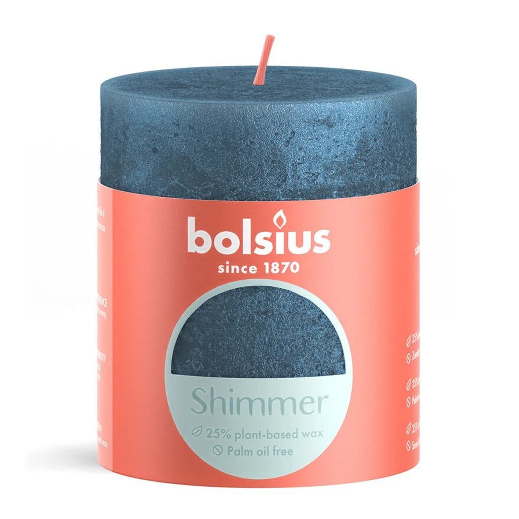 Bolsius Shimmer Stub svíčka 8x6,8 cm modrá