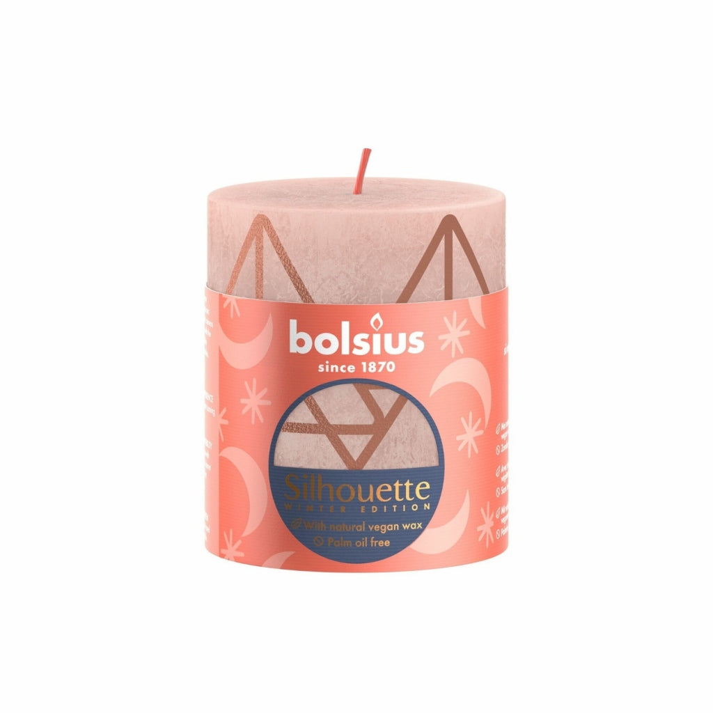 Bolsius Rustic Stub Candle 8x6,8 cm Misty Pink con stampa