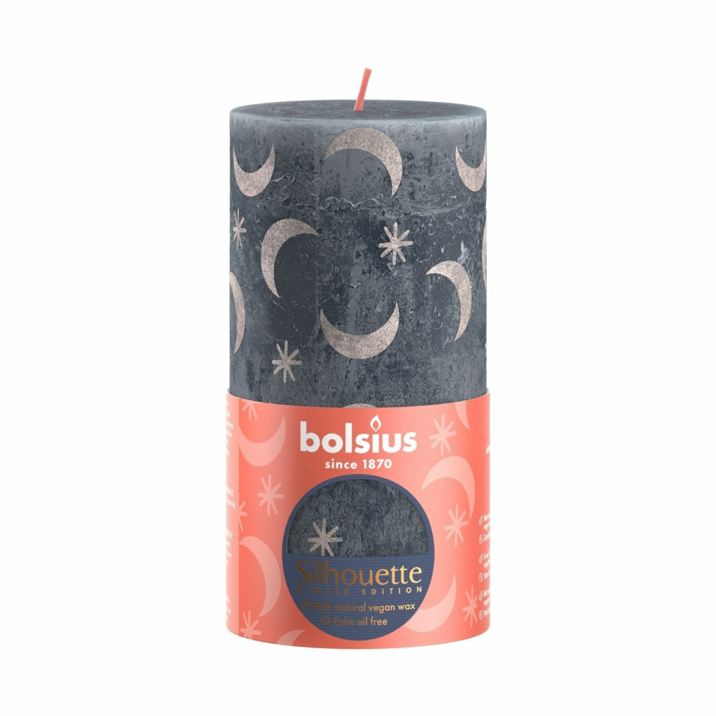 Bolsius Silhouette Stub Candele con stampa 13x6,8 cm blu ardesia