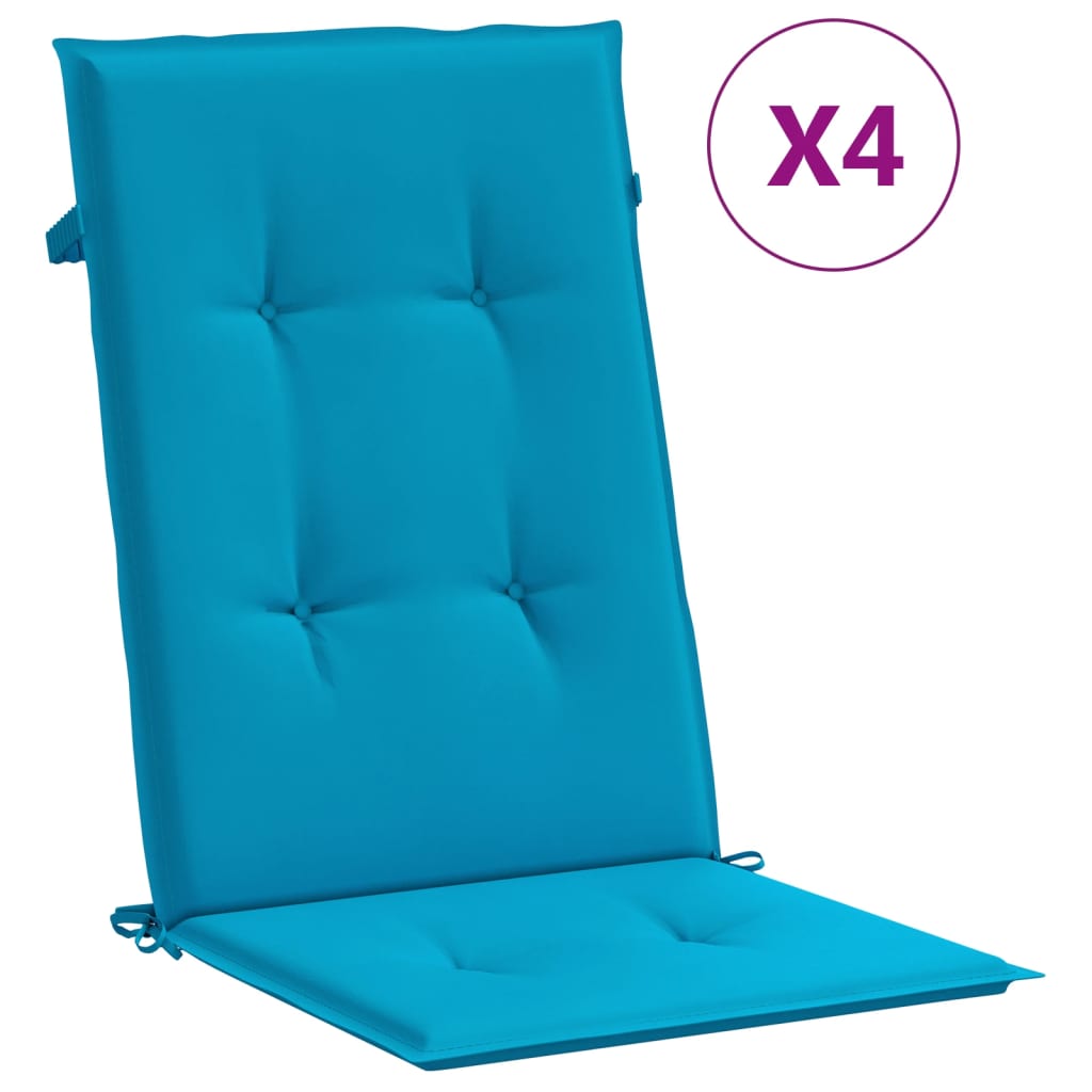 Cojines de silla de jardín de Vidaxl 4 st alto trasero 120x50x3 cm tela azul