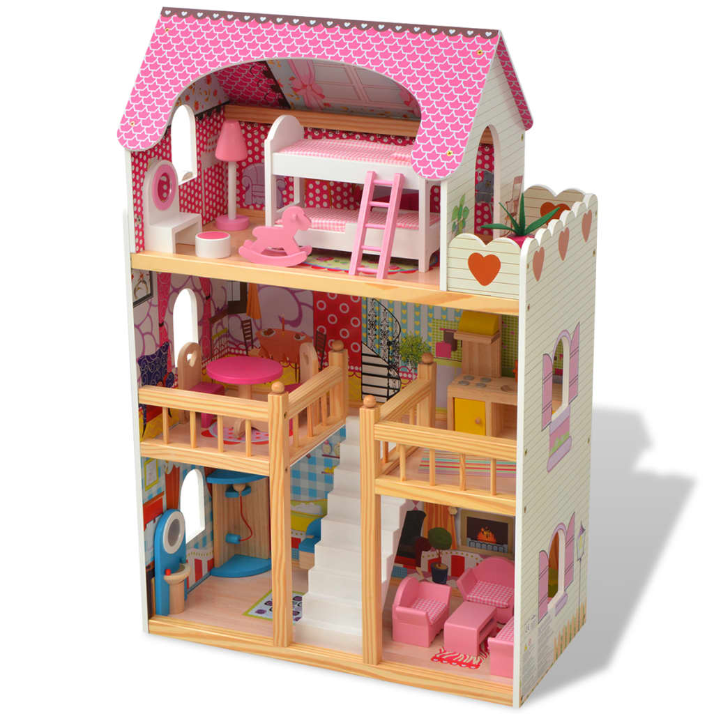 VidaXL Poppenhuis 3 verdiepingen 60x30x90 cm hout