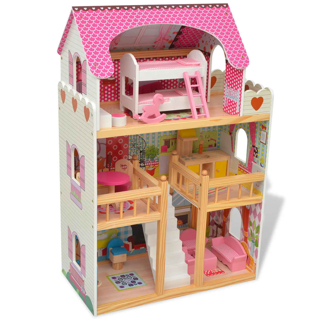 VidaXL Poppenhuis 3 verdiepingen 60x30x90 cm hout