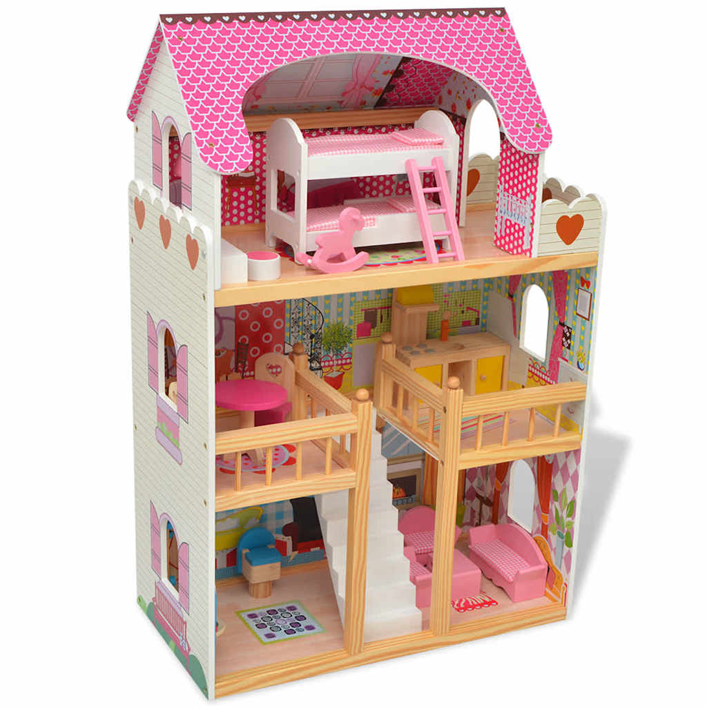 Vidaxl Poppenhuis 3 nadstropja 60x30x90 cm les