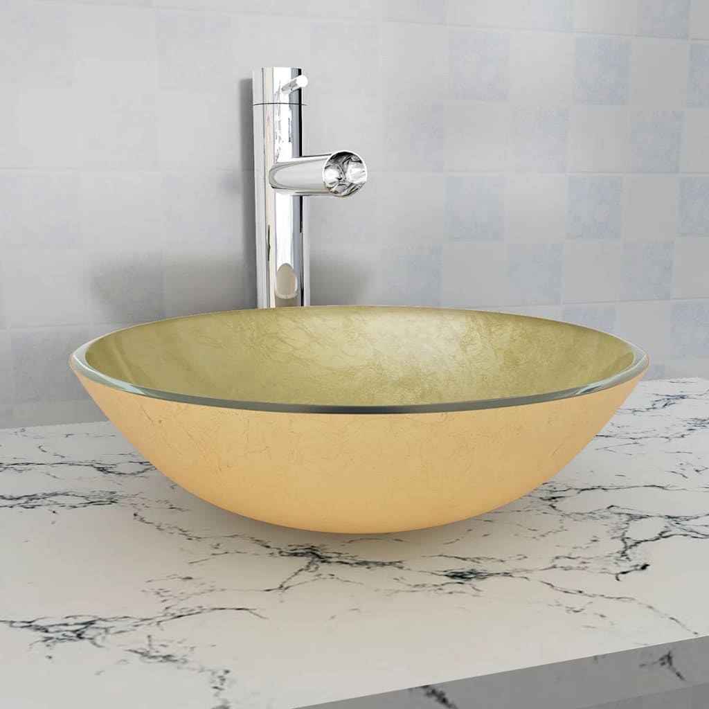 Vidaxl Washbasin hærdet glas 42 cm guld