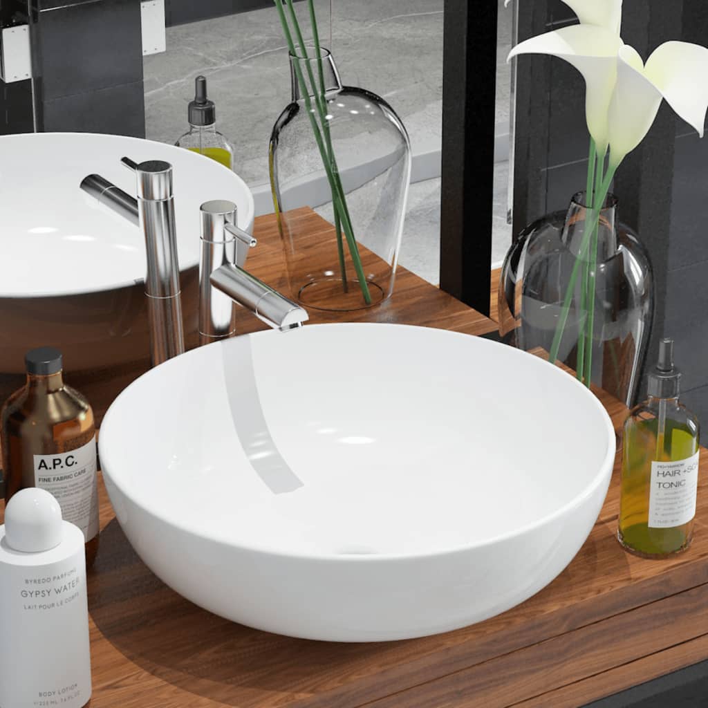 Vidaxl Washbasin Round White 41,5x13,5 cm keramikk