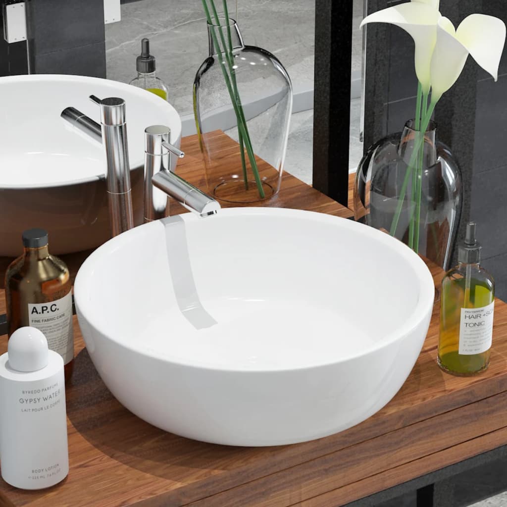 Vidaxl Washbasin okrogla bela 42x12 cm keramika