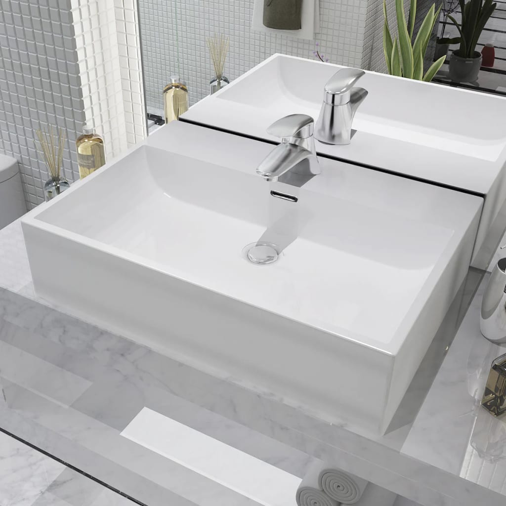 Vidaxl WASHBASIN s TAPHOLE WHITE 60,5x42.5X14,5 cm keramika