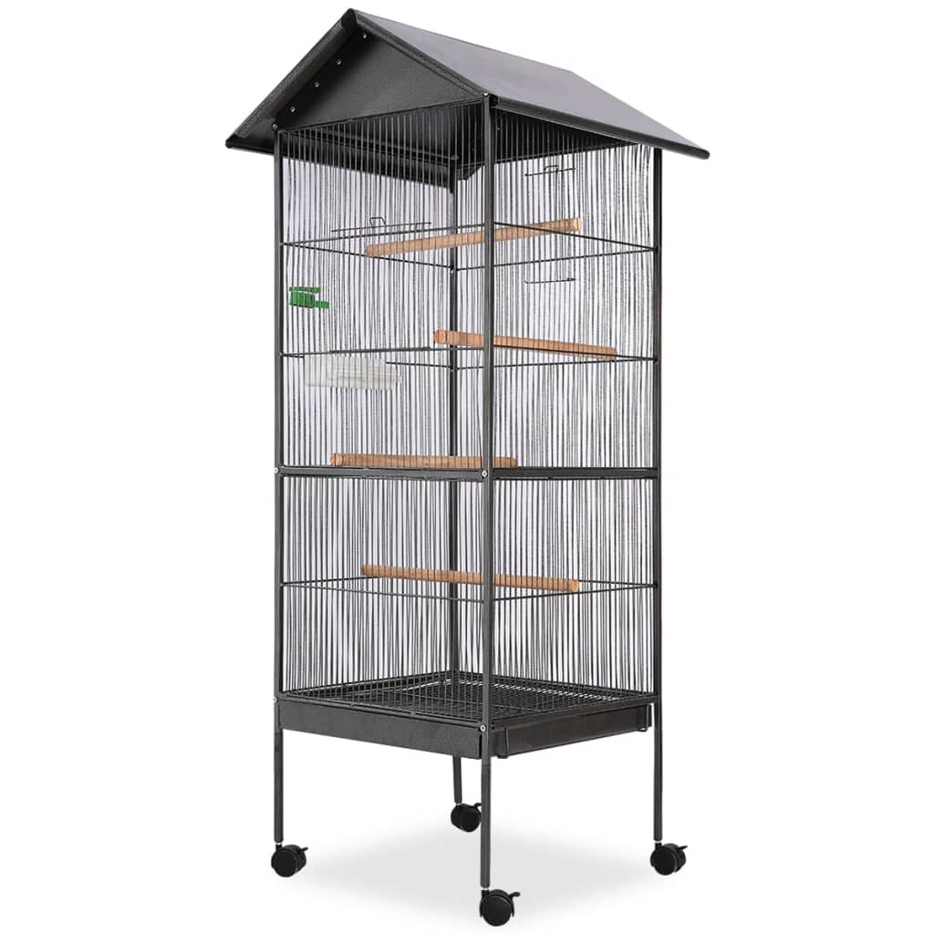 Vidaxl bird cage with roof steel black 66x66x155 cm