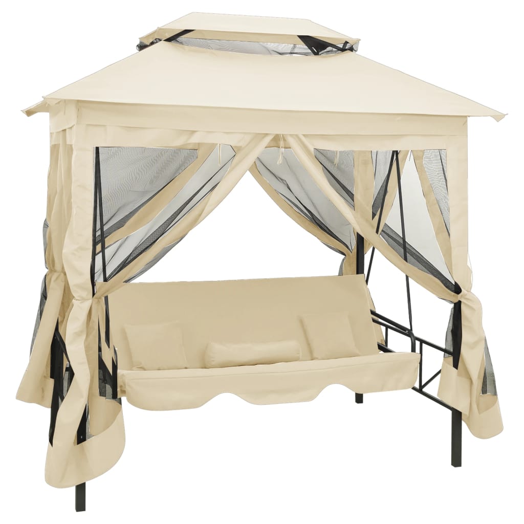 Vidaxl Swing Bench with Arbor Convertible Cream White