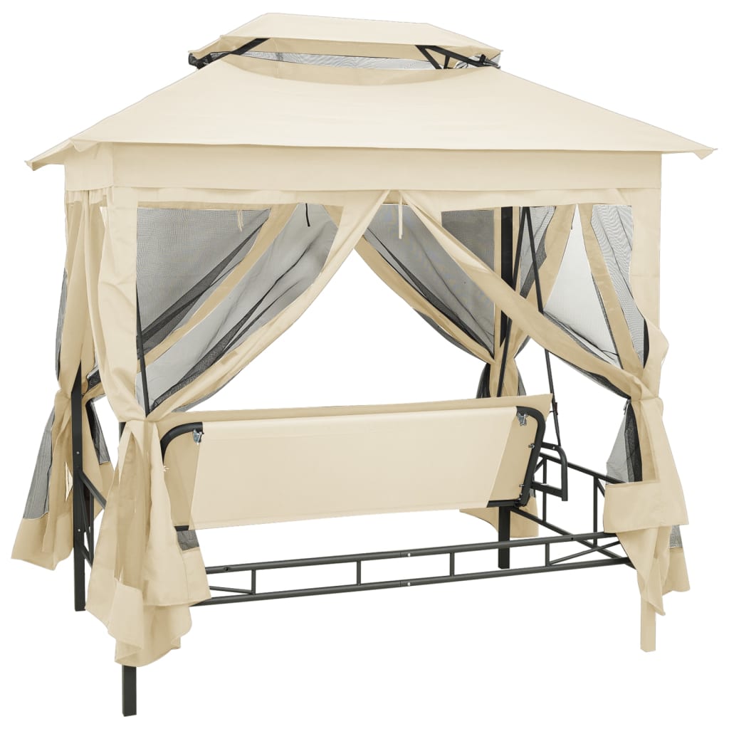 Vidaxl Swing Bench with Arbor Convertible Cream White