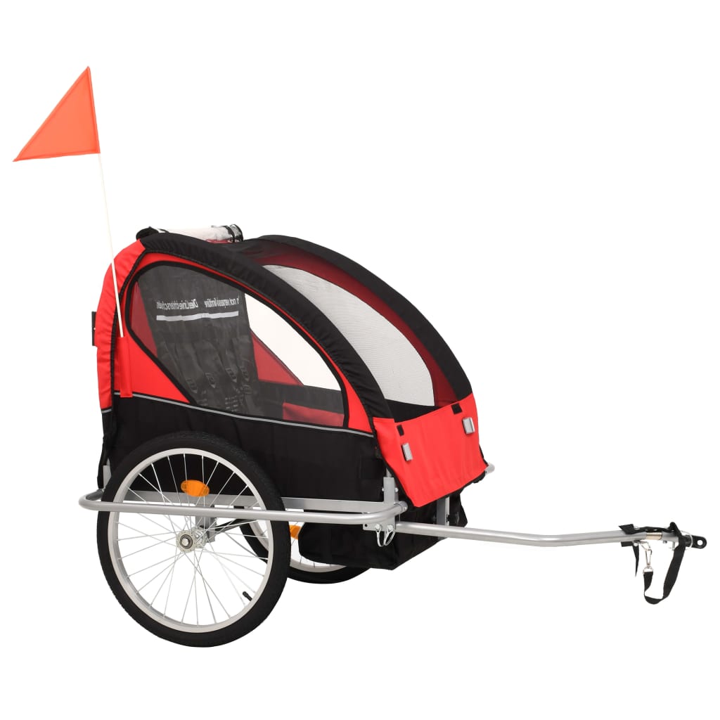 VidaXL Fietstrailer en kinderwagen 2-in-1 zwart en rood