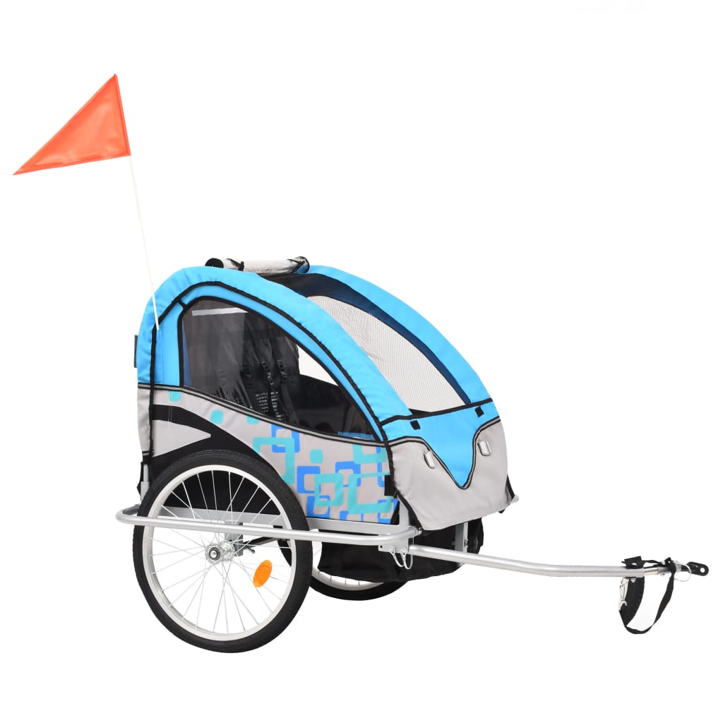 VidaXL Fietstrailer en kinderwagen 2-in-1 blauw en grijs