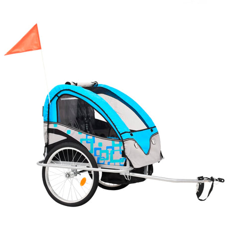 VidaXL Fietstrailer en kinderwagen 2-in-1 blauw en grijs