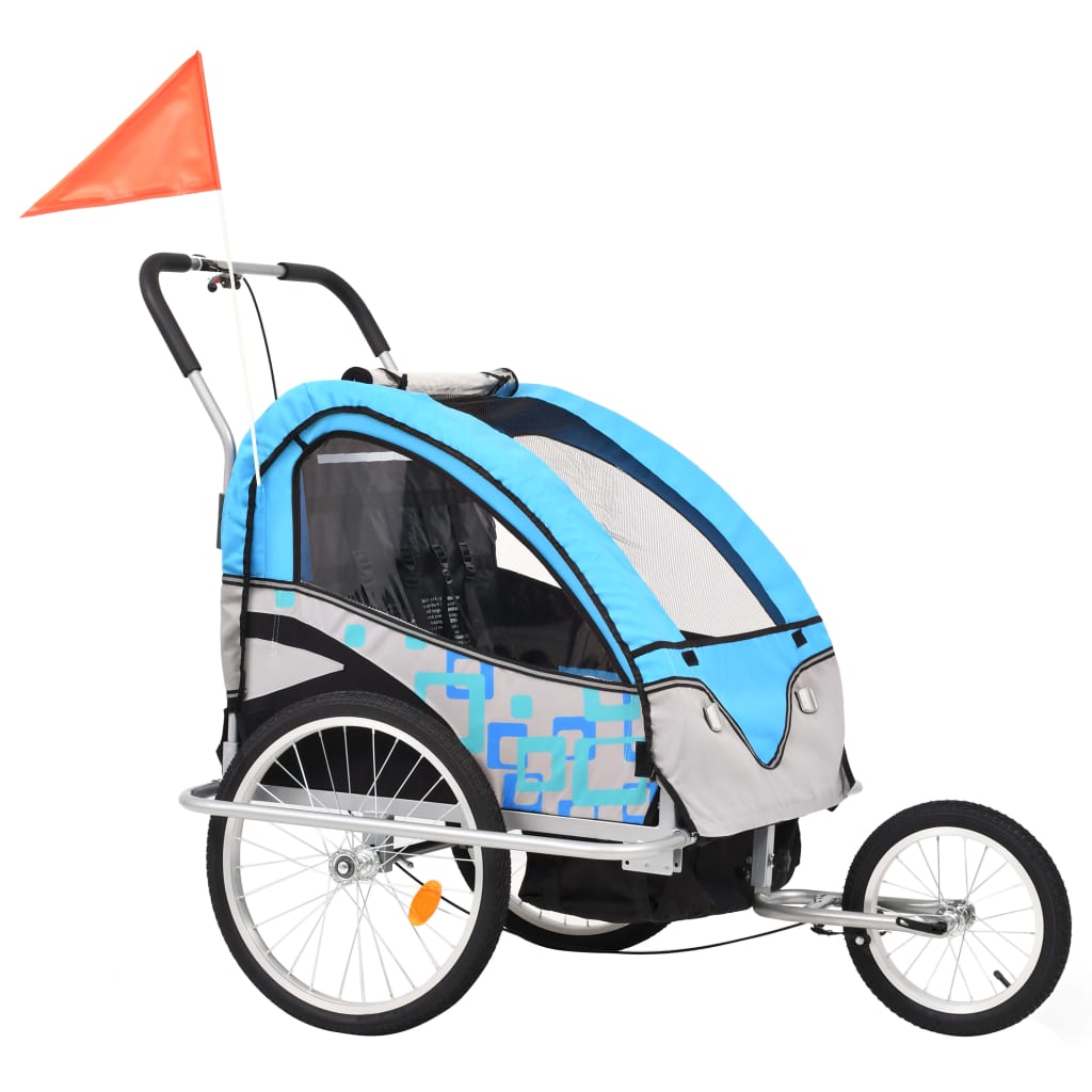 VidaXL Fietstrailer en kinderwagen 2-in-1 blauw en grijs