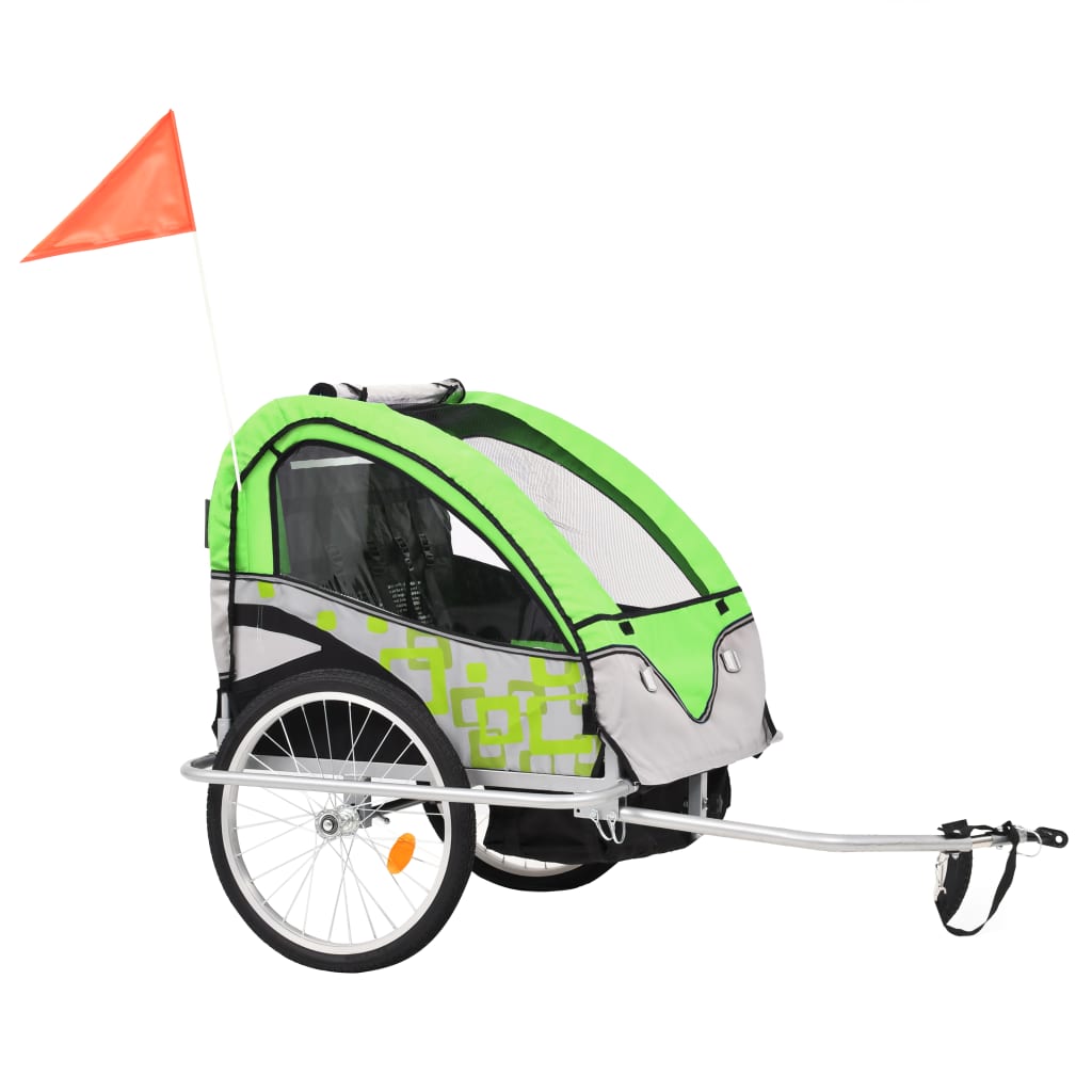 Vidaxl-Fahrradanhänger und Kinderwagen 2-in-1 grün und grau