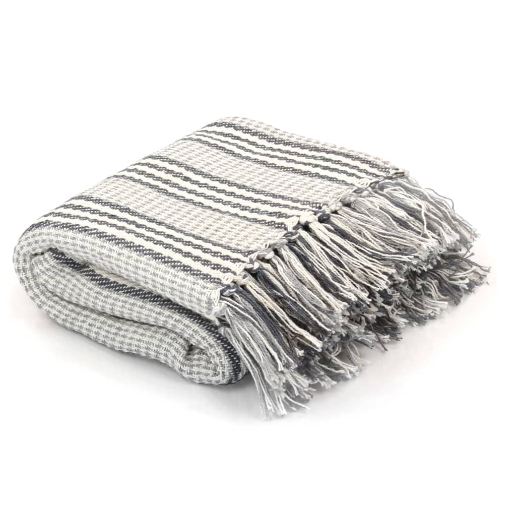 Vidaxl Plaid stripes 220x250 cm cotton gray and white