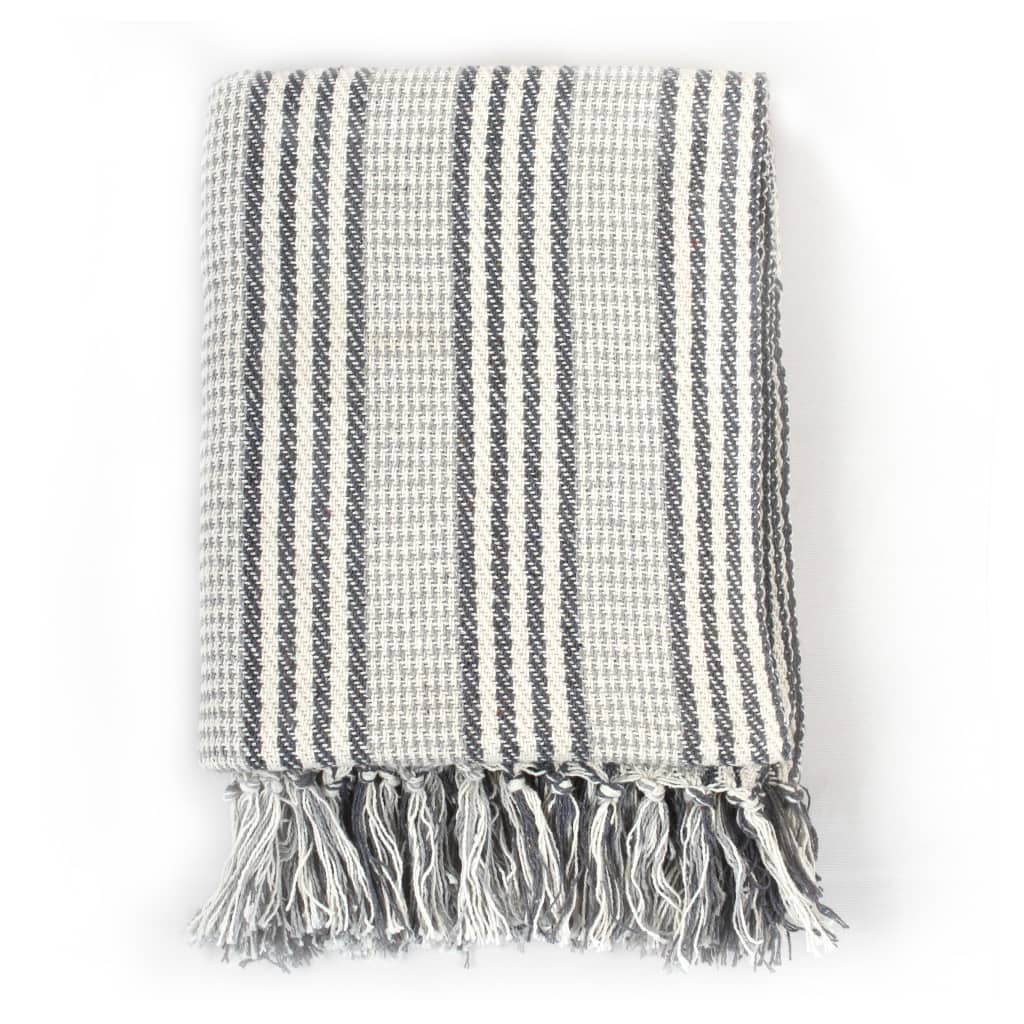 Vidaxl Plaid stripes 220x250 cm cotton gray and white