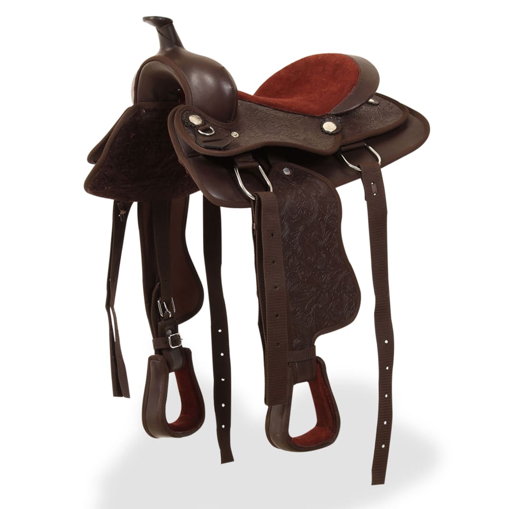 Vidaxl Western Saddle, Bridle og Borr Belt 13 ekte skinnbrun