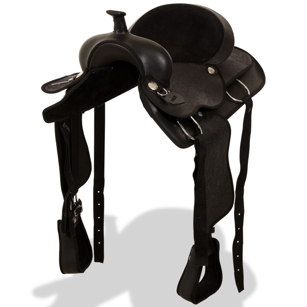 Vidaxl Western Saddle, Bridle a Bright Blast 17 Real Leather Black