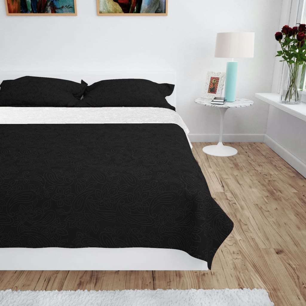 VidaXL Bedsprei dubbelzijdig 170x210 cm quilt zwart en wit