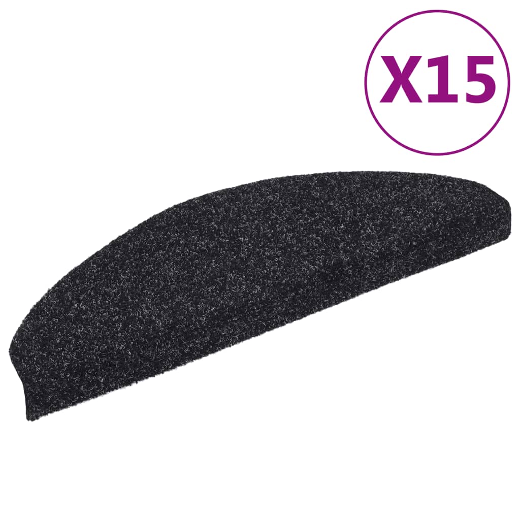 Esteras de escalera de Vidaxl autoadhesivo 65x21x4 cm aguja fieltro negro 15 sts