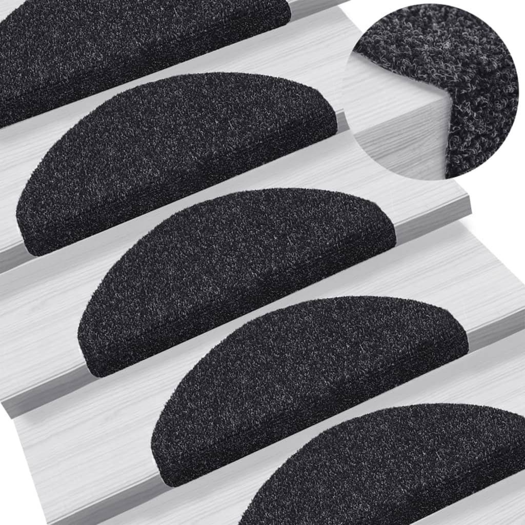 Vidaxl stair mats self -adhesive 65x21x4 cm Needle felt black 15 sts