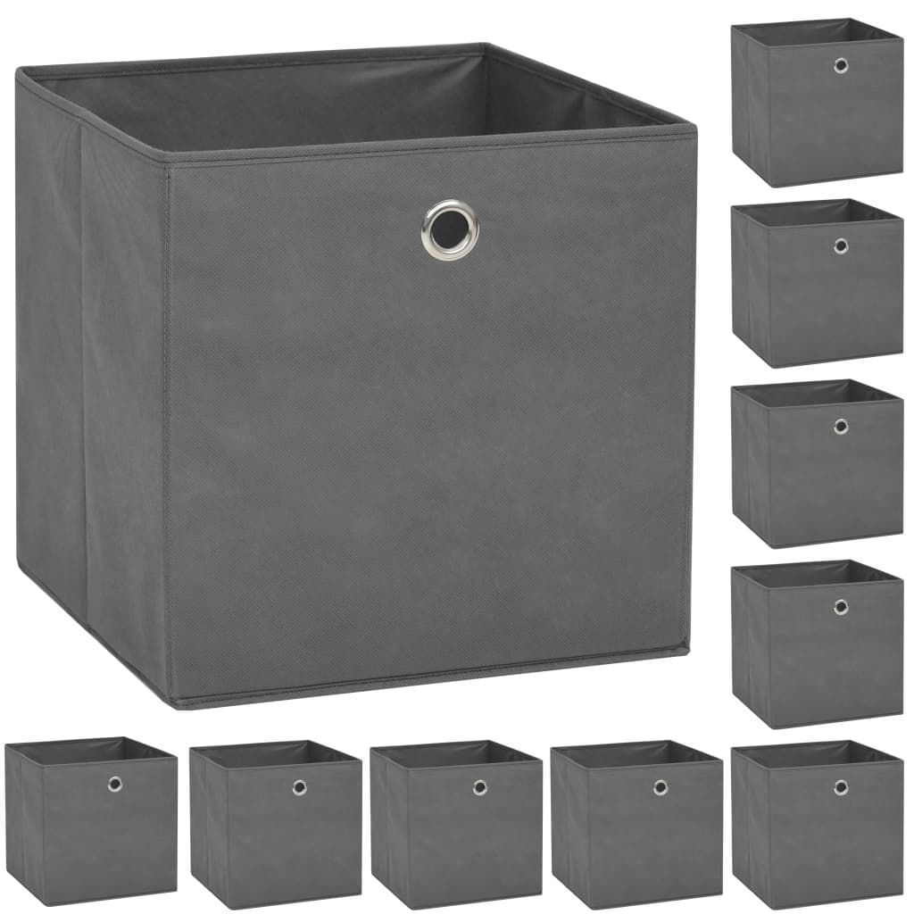 VIDAXL -Speicherboxen 10 PCs 32x32x32 cm Nicht -verwobener Stoff grau