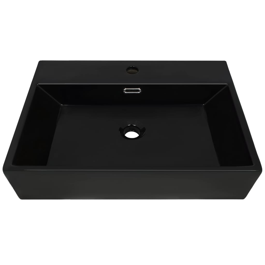 Vidaxl Washbasin z luknjo iz pipe 60,5x42,5x14,5 cm keramična črna