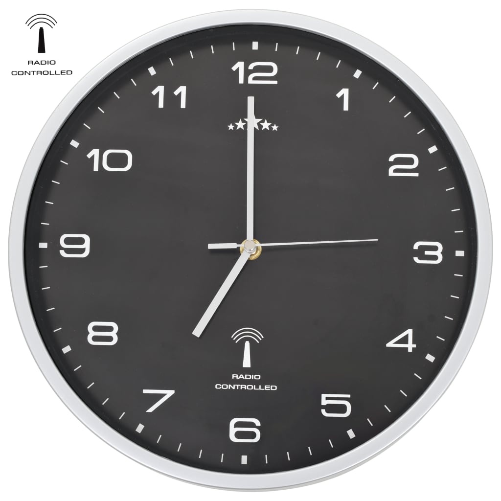 Vidaxl Wall Clock s křemenným hodinářem rádio -podané 31 cm černé