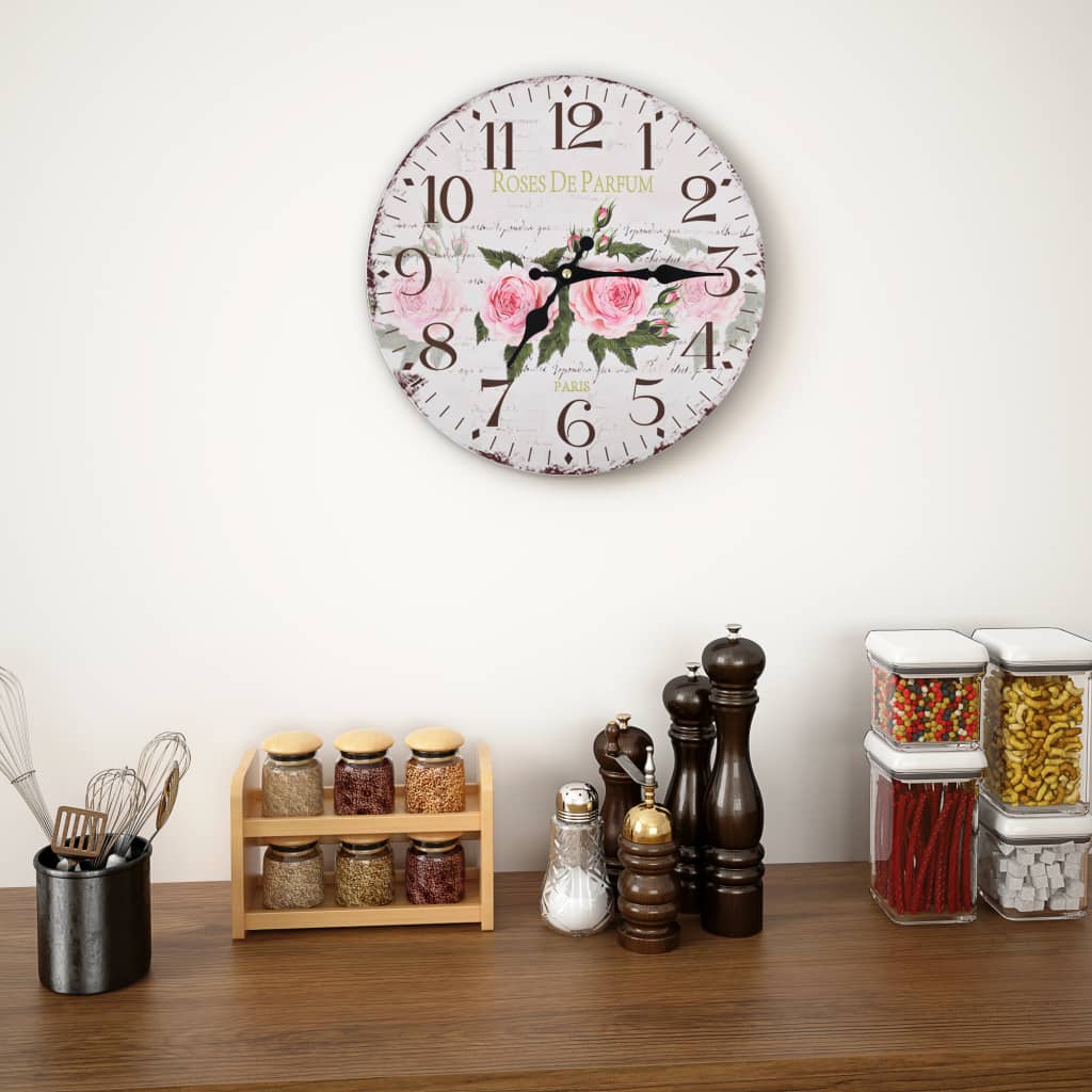 Vidaxl Wall Clock Vintage Style 30 cm fiori