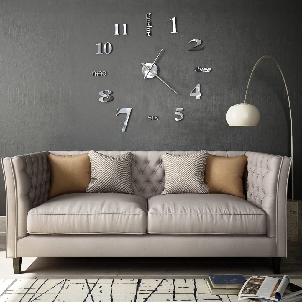 Vidaxl 3D Reloj de pared 100 cm XXL Modern Silver Colored