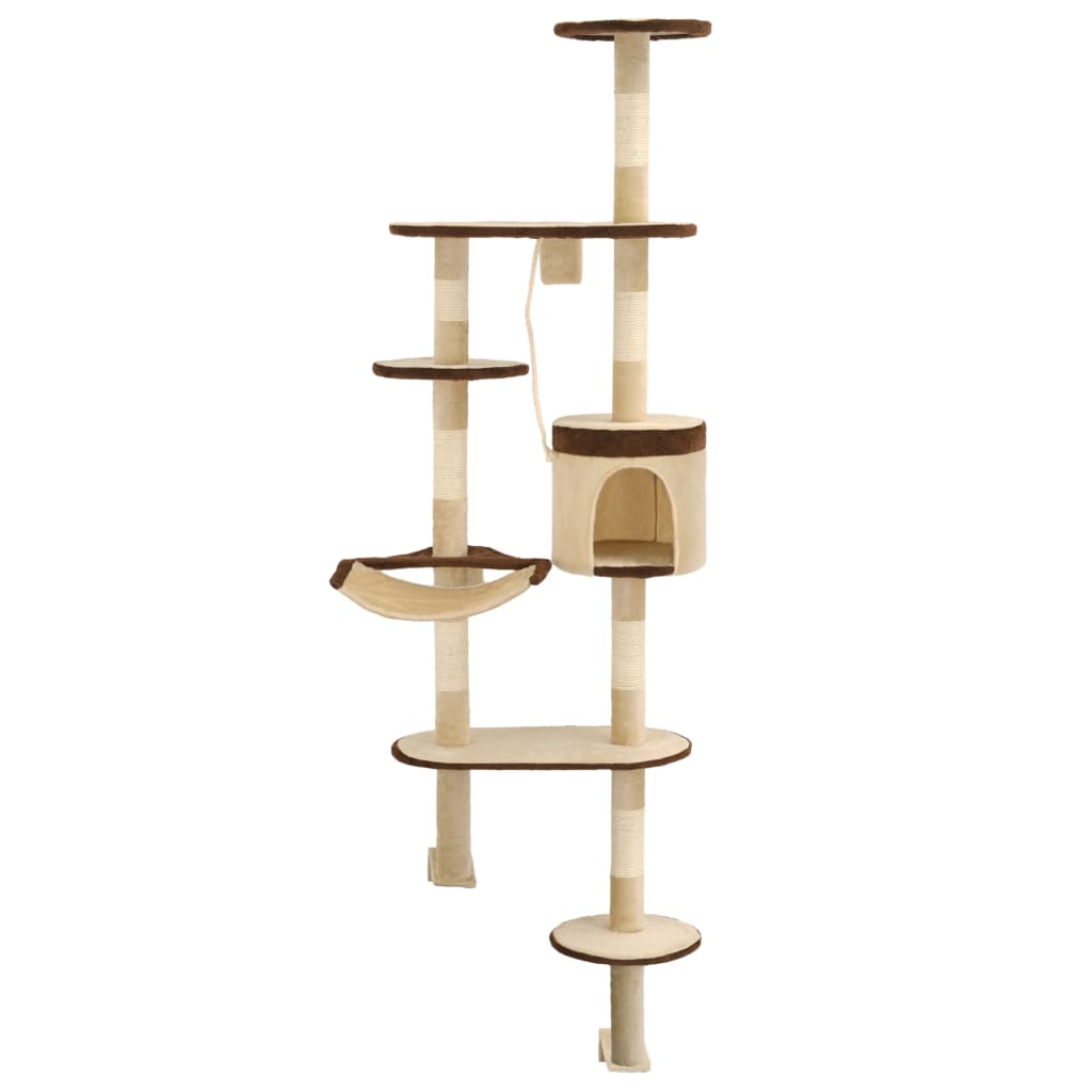 Vidaxl Cat Scracking Post with Stocling Posts Wall Montting 194 cm beige hnědá