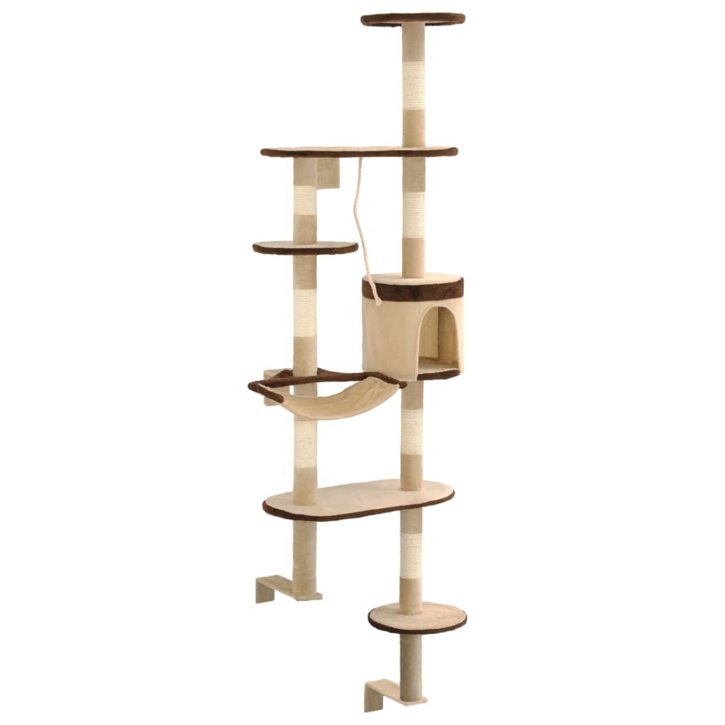 Vidaxl Cat Scracking Post with Stocling Posts Wall Montting 194 cm beige hnědá