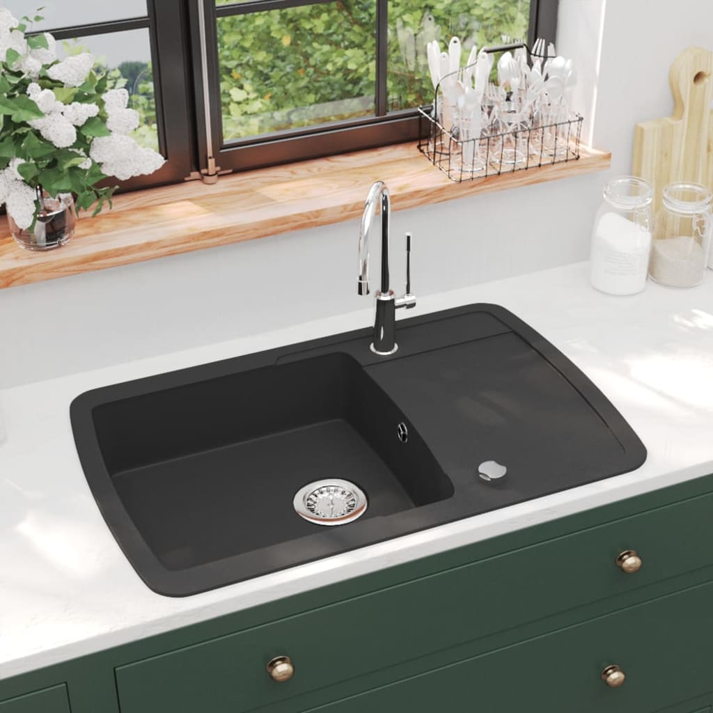 Vidaxl puits simple bol de granit noir