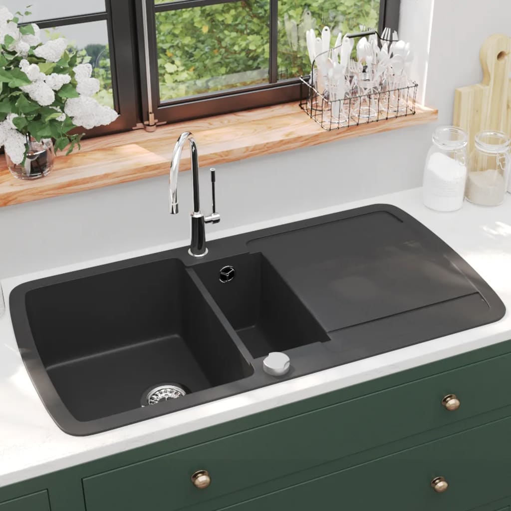 Vidaxl puits double bol granit noir