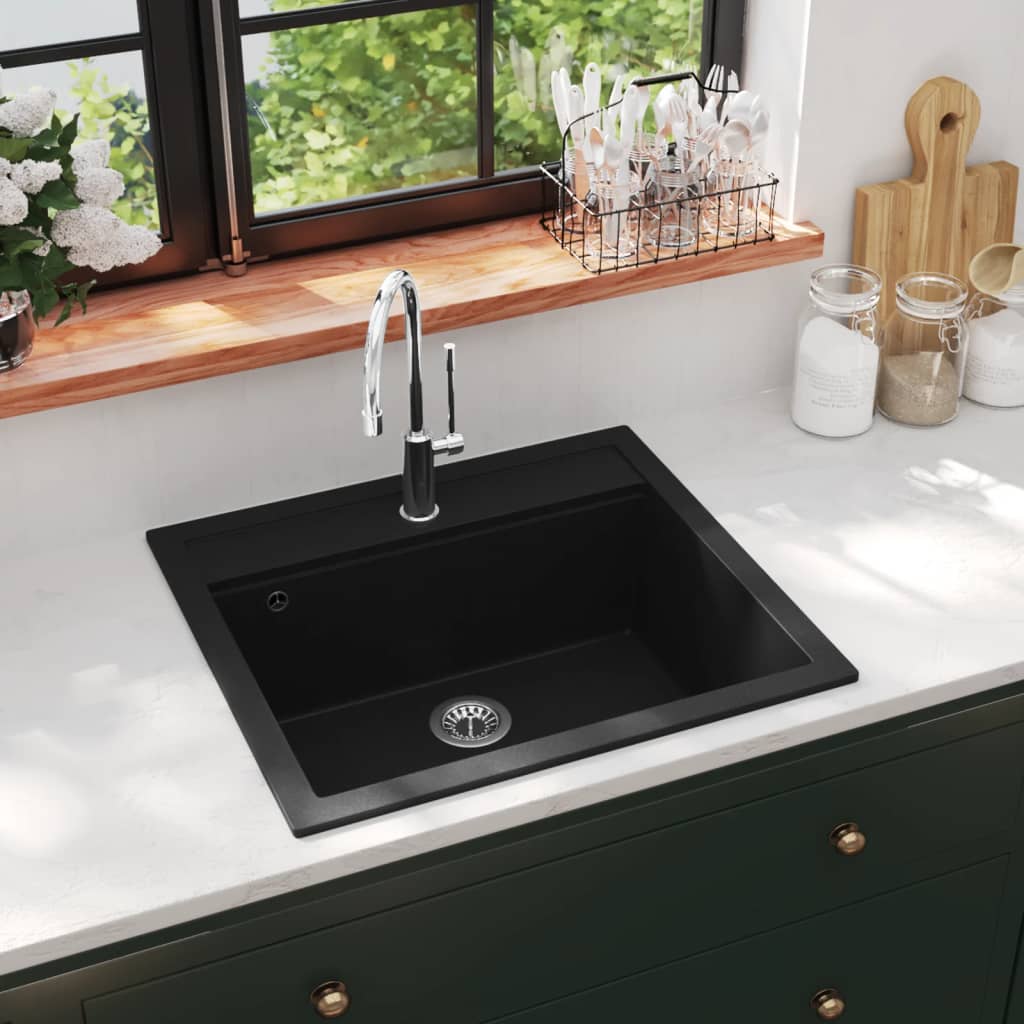 Vidaxl puits simple bol de granit noir