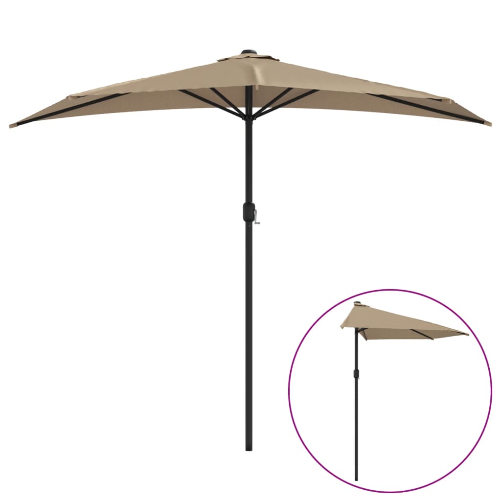 Vidaxl balkon parasol połowa z aluminiowym biegunem 270x144 cm taupe