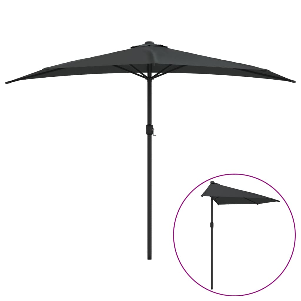 Vidaxl Balkon Parasol halb mit Aluminiumpol 300x155 cm Anthrazit