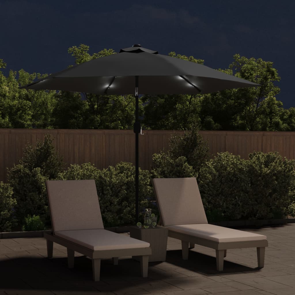 Parasol vidaxl avec éclairage LED et poteau en acier 300 cm anthracite